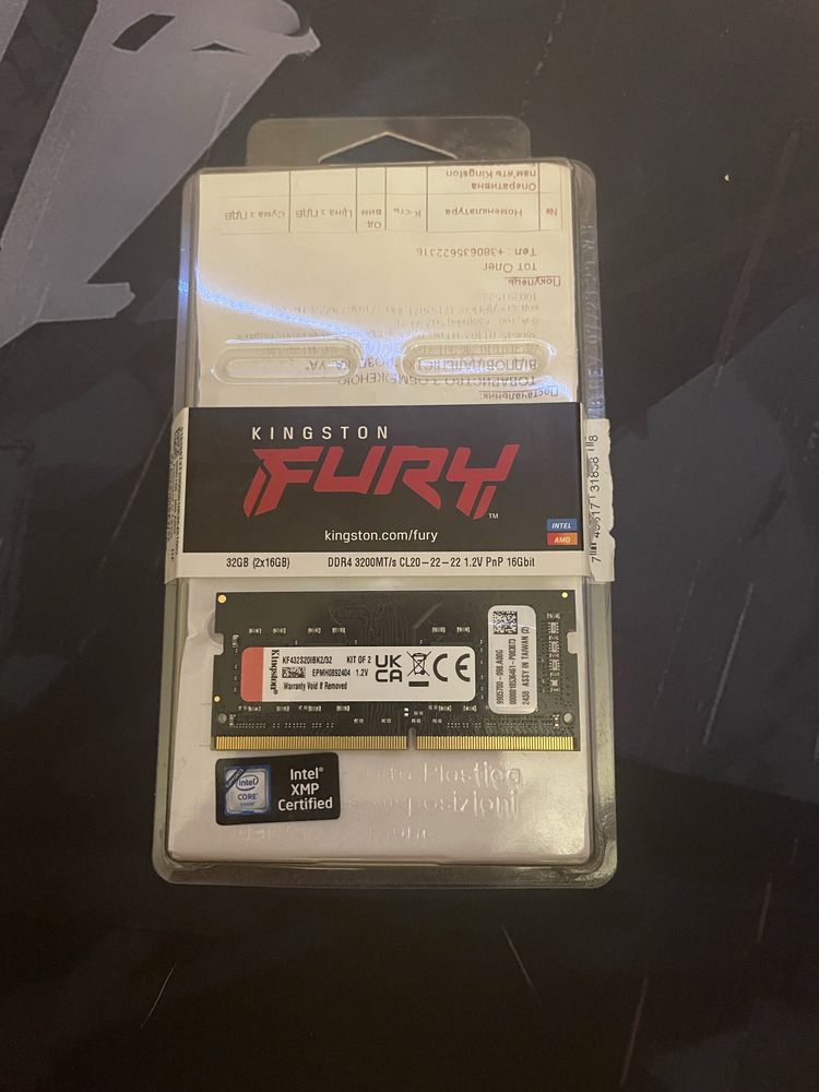 Оперативна памʼять для ноутбука Kingston FURY 16Gb DDR4 3200Mhz.