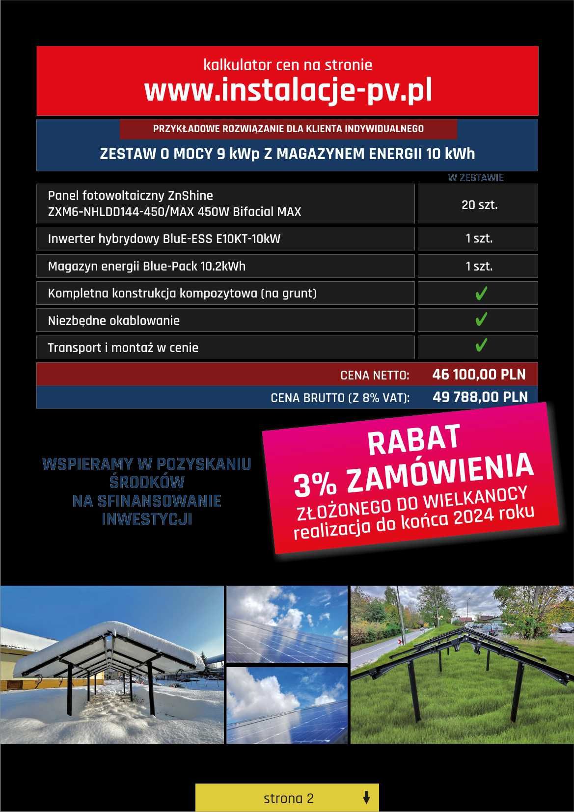 Instalacja fotowoltaiczna 9kW z magazynem energii 10kWh