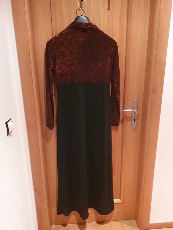 Vestido transparente Carling preto e laranja escuro M