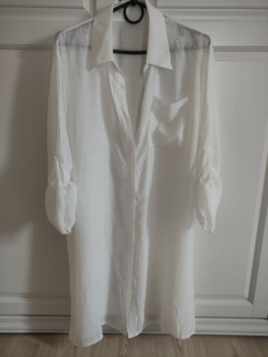 Жіноча біла сорочка з довгим рукавом, легка пляжна накидка

Ткани