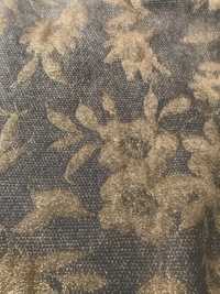 Dzianina sukienkowa granatowe tło w kwiaty kolor starego złota
