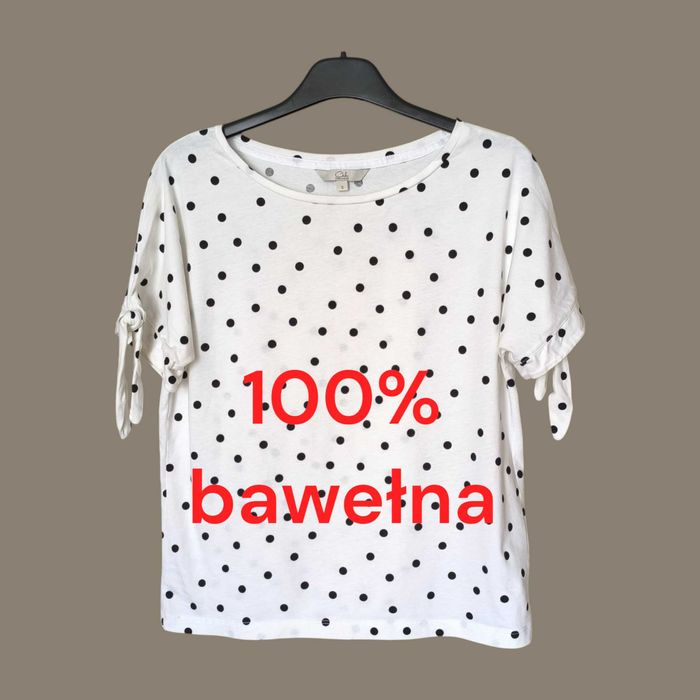 Bluzka z krótkim rękawem biała w czarne kropki C&A rozmiar S