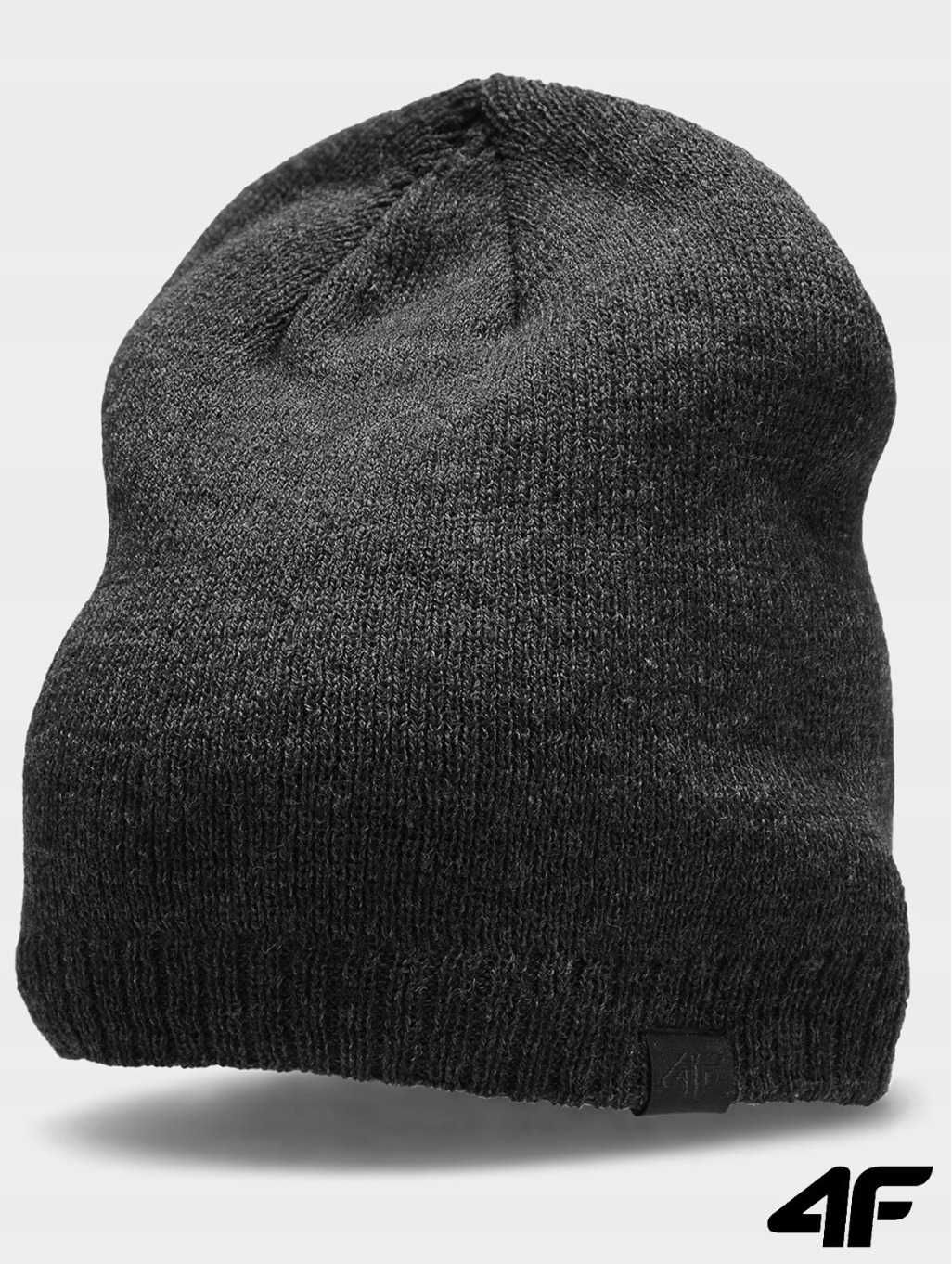 Czapka zimowa 4F beanie ciemny szary melanż szara na wiosnę ciepła
