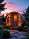 SAUNA ogrodowa beczka 2x2m z piecem Harvia, złożona, producent, balia