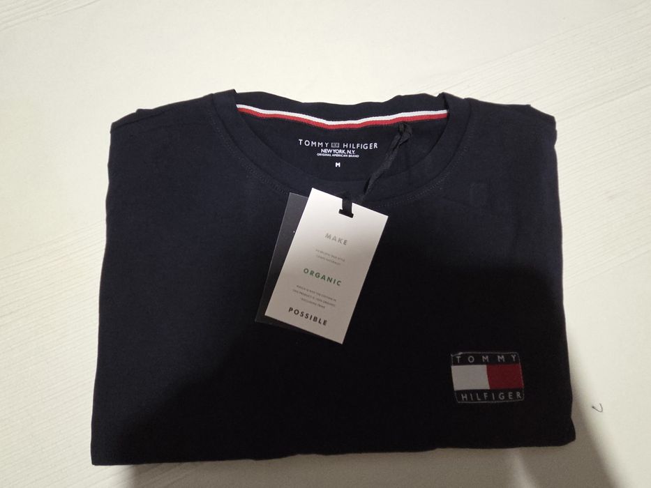 TOMMY HILFIGER Koszulka Meska Duże Logo Granatowa Klasyczna r.M