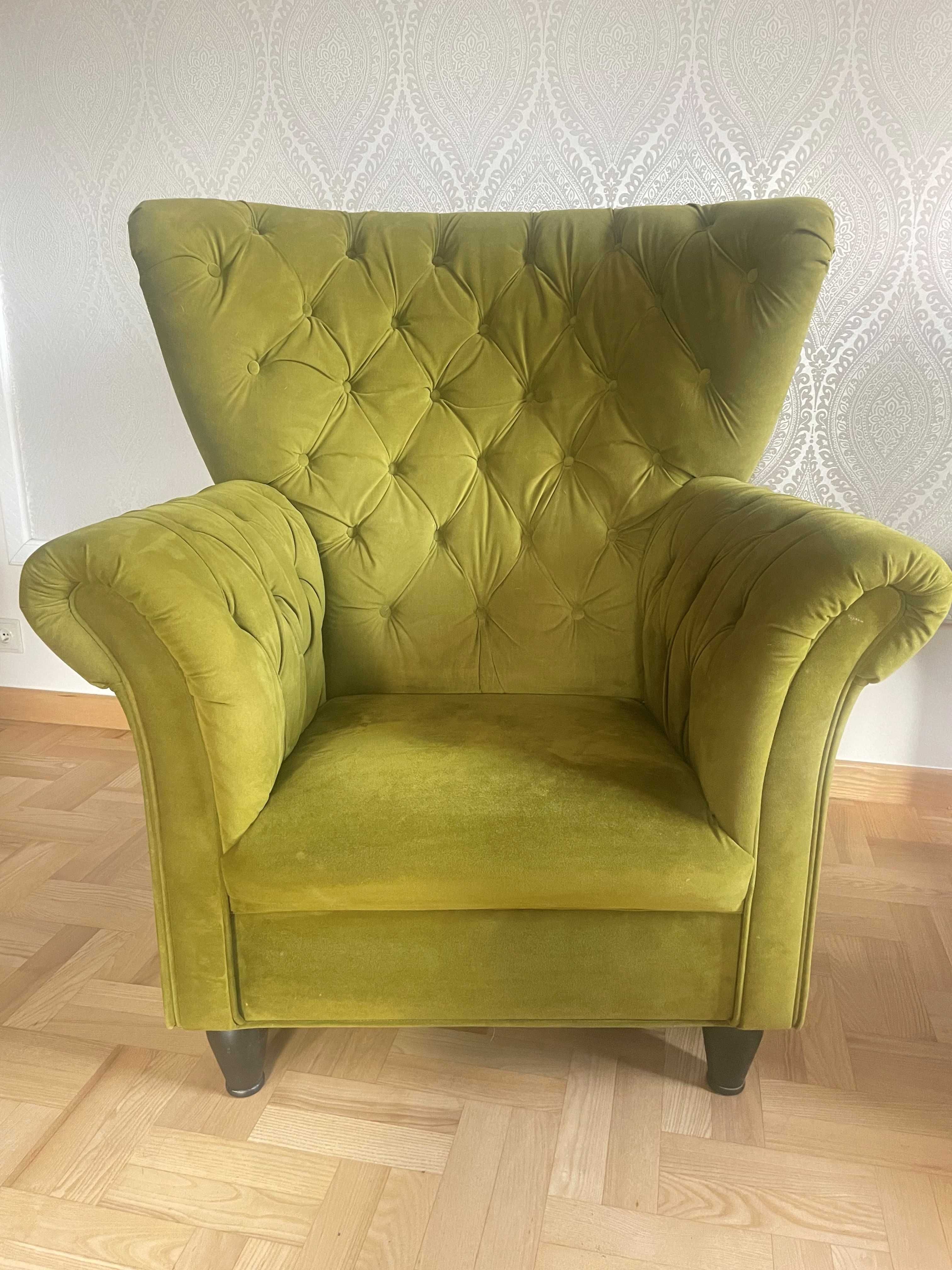 FOTEL styl glamour, zielony