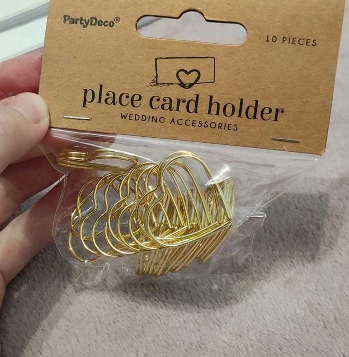 Stojaki na winietki złote serduszka przyjęcie wesele impreza