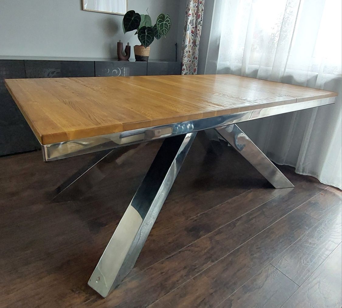 Stół duży drewno i metal 101x200 cm