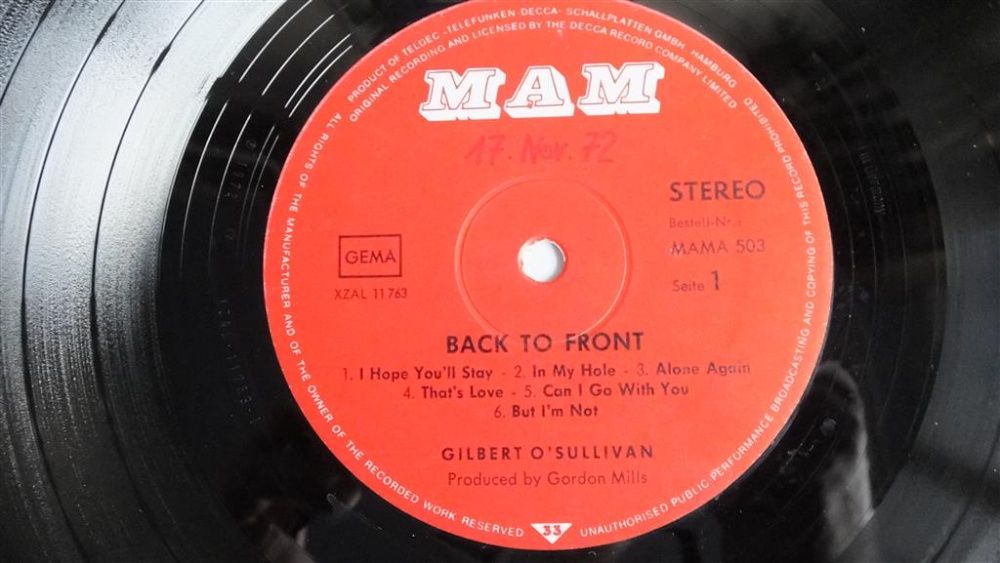 Gilbert O'Sullivan- Back To Front