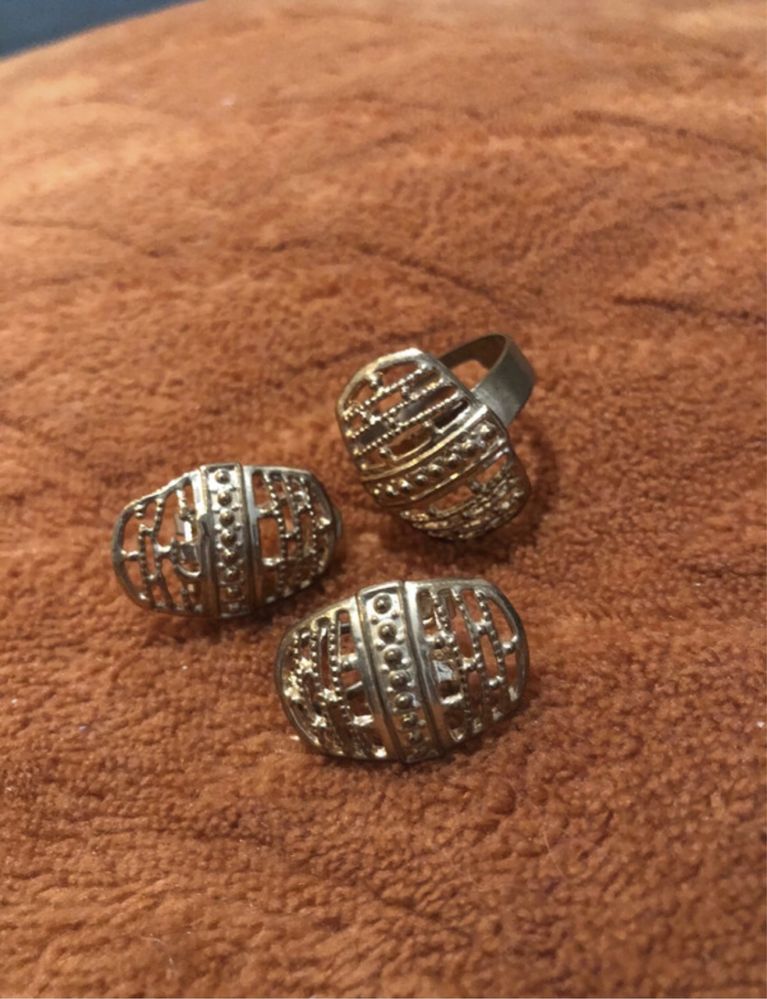 Złoty zestaw kolczyki + pierścionek