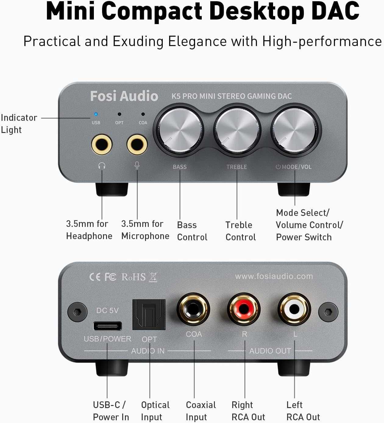 ⇒ Fosi Audio K5 PRO Mini Stereo Gaming DAC - игровой ЦАП AMP усилитель