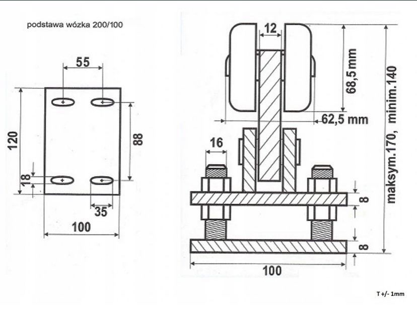 Wózki 5 Rolki 80x80 Do Bramy Przesuwnej 70x70 ZESTAW