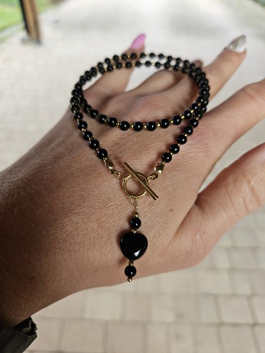 Naszyjnik kamienie naturalne Jadeit Hematyt Onyks