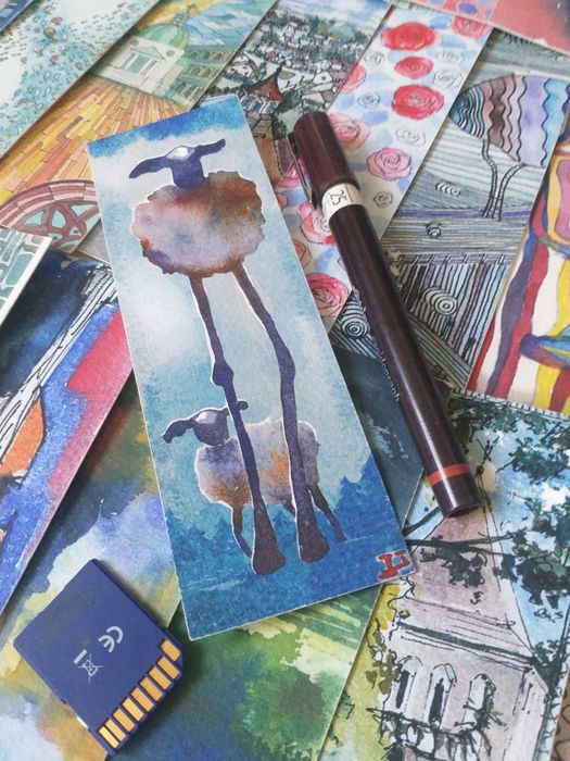 Akwarela, zakładki, grafika, obraz, rysunek, handmade