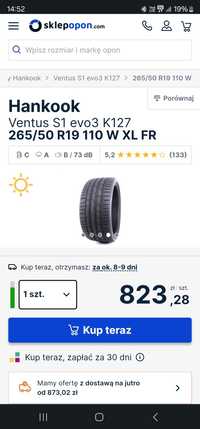 Opony Hankook Ventus  265 50 R19  x5 x6  
265/50 R19 110 W XL FR