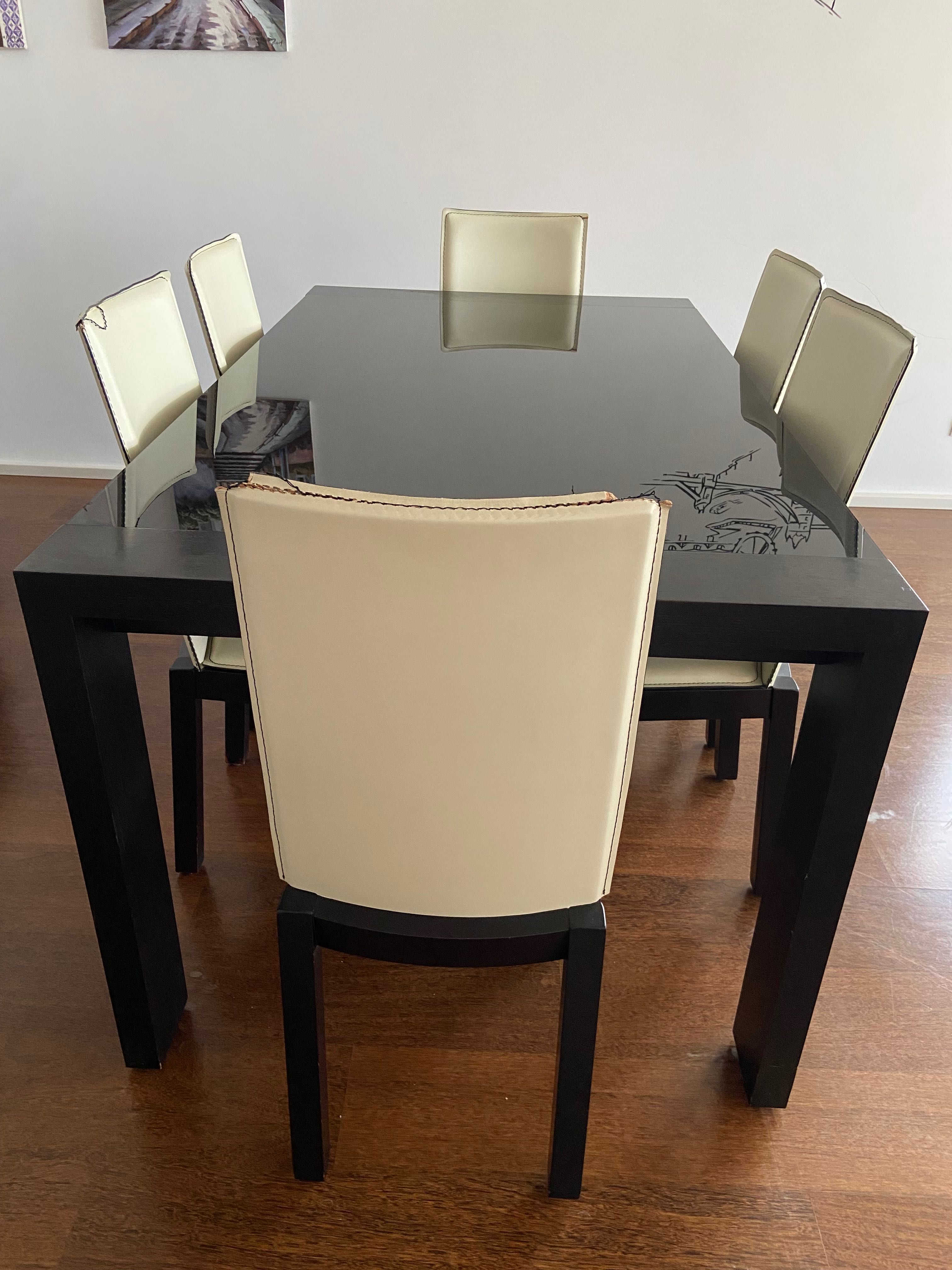 Conjunto 6 cadeiras de jantar em couro creme