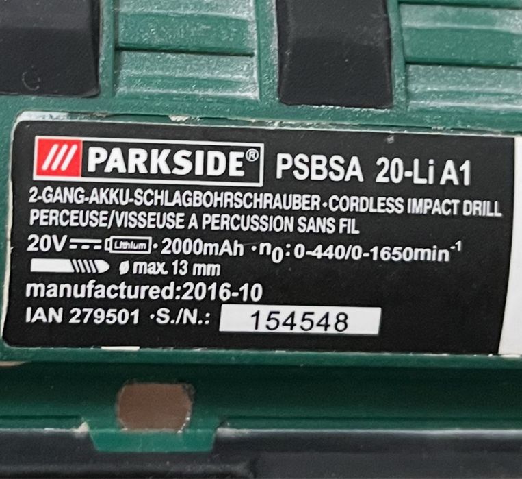 wiertarko-wkrętarka udarowa PARKSIDE PSBSA 20-Li 20V akumukator 2Ah