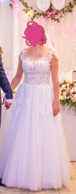 Piękna biała suknia ślubna z koronką 36/38 welon gratis