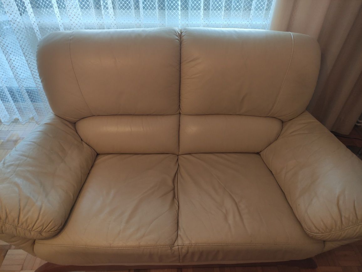 Sofa, dwa fotele, skóra naturalna