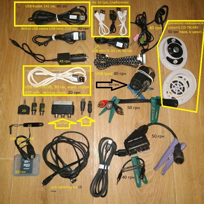 Комп'ютерні кабелі, RSA232, USB, мережевий, адаптер, кулер, RCA, аудіо