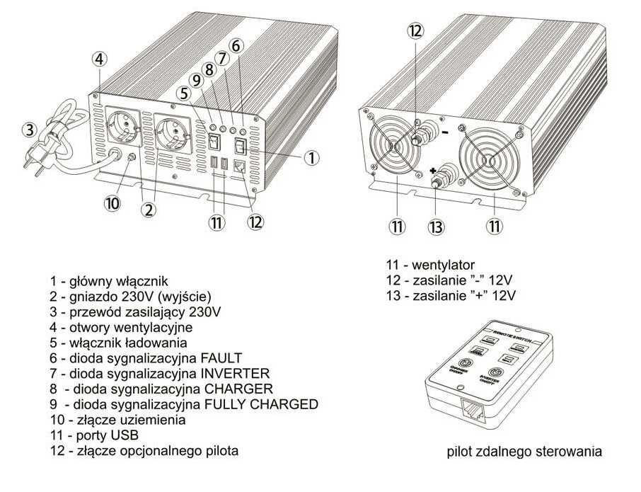 Zasilacz awaryjny (UPS + AVR) UPS-4000SR Sinus 4000W/2000W 12V/230V