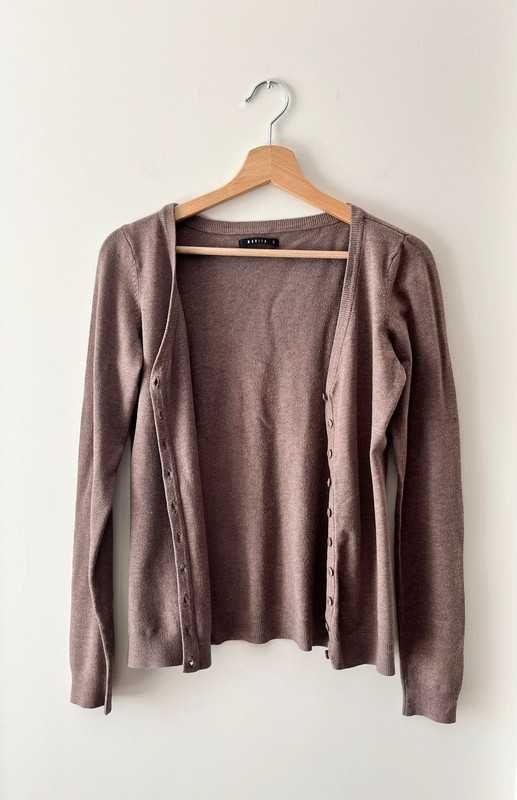 Brązowy beżowy zapinany sweter damski Mohito S 36