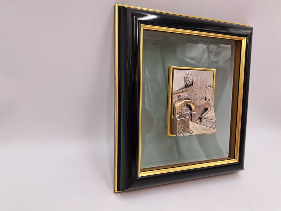 Obraz srebrny wypukły domy brama arkada włoski Giorgini L. 10g srebra