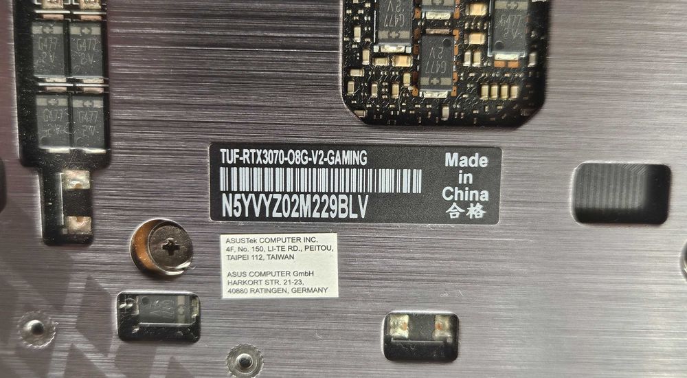 ASUS TUF Gaming GeForce RTX 3070 V2 8 GB видеокарта nvidia на пломбе