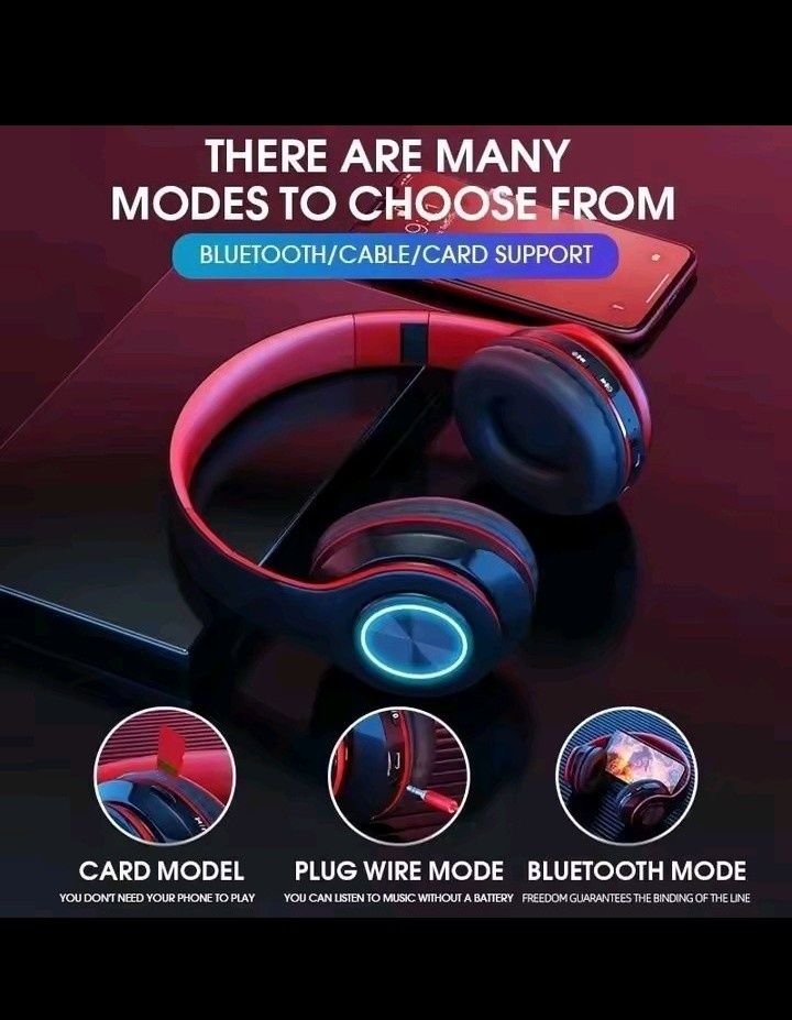 Słuchawki bezprzewodowe bluetooth nauszne czarne świecące.