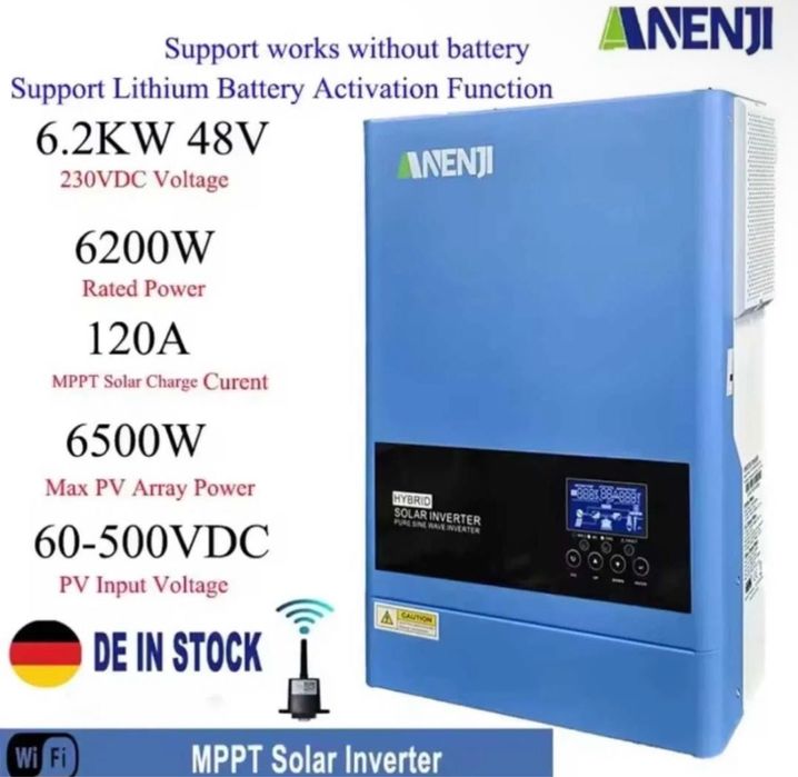 Гібридний інвертор Anenji ANJ-6200W-48V-WIFI 6.2KW