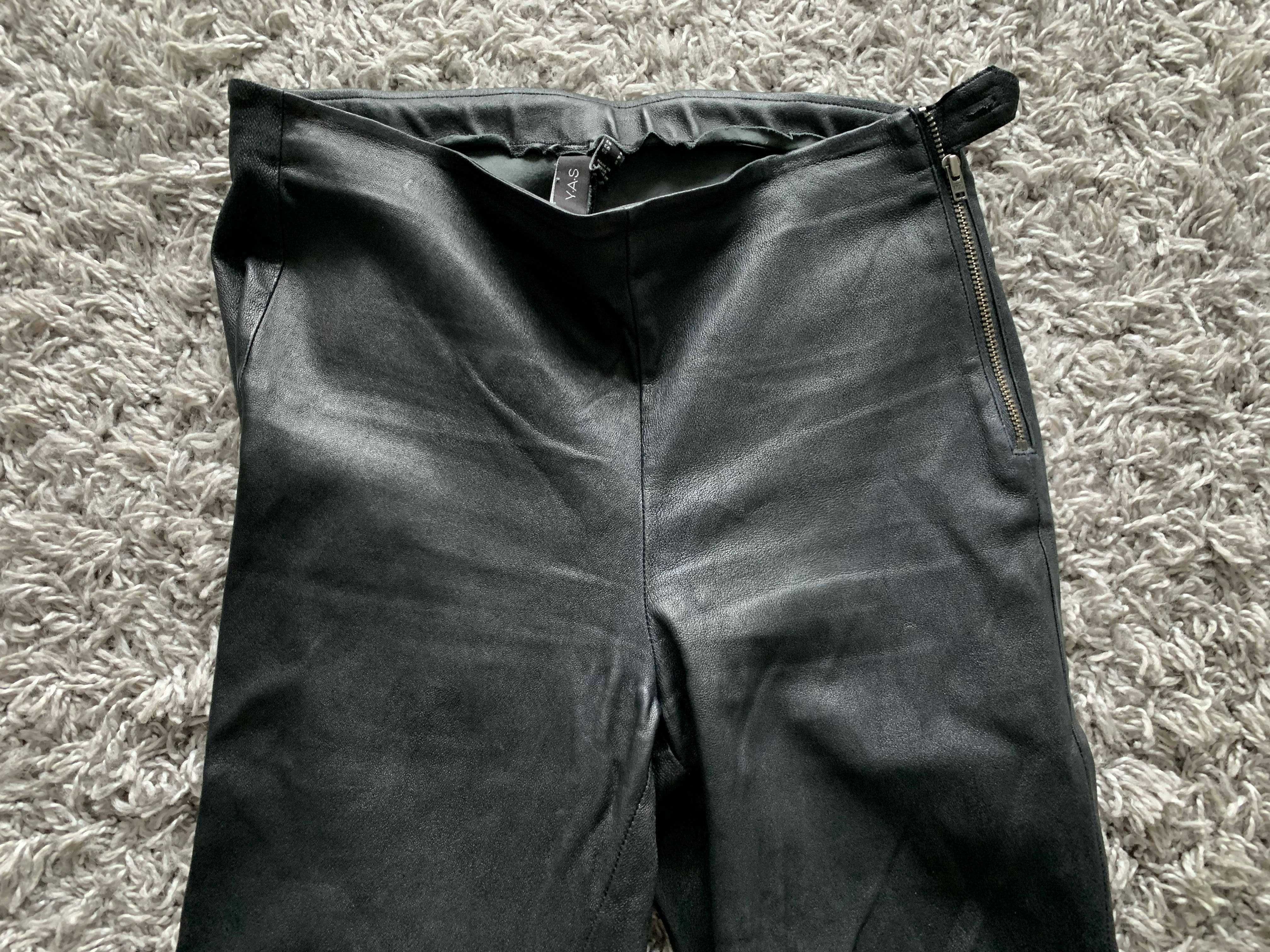 YAS Tall YASZEBA - Spodnie skórzane czarne skóra S 36