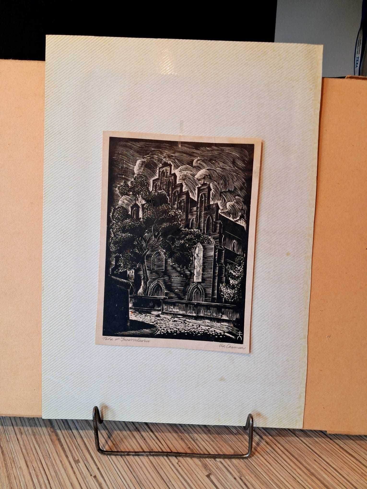 UNIKAT oryginał sygnowana grafika HENRYK CZAMAN 1907 FARA INOWROCŁAW
