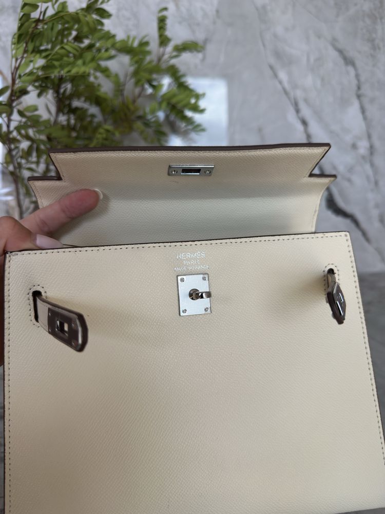 Сумка Hermes Kelly 25 epsom white, Ермес Келлі молочна, Эрмес Келли