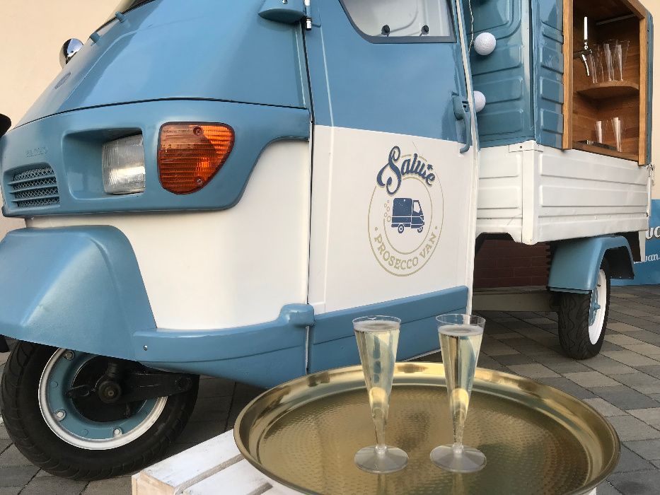 Prosecco Van mobilny bar na wesele, event Piaggio Ape