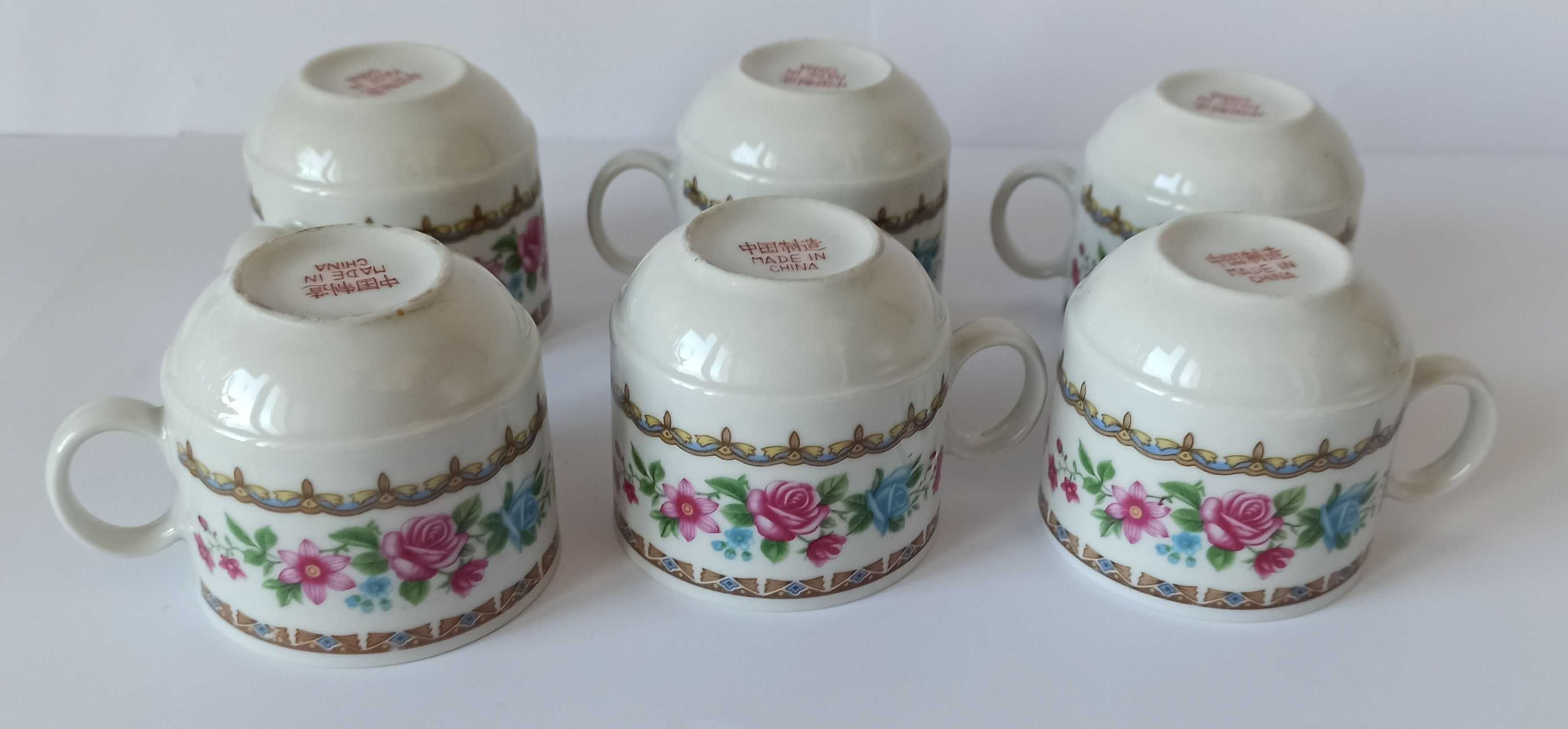 piękne malowane filiżanki zestaw 6 sztuk różyczki chińska porcelana
