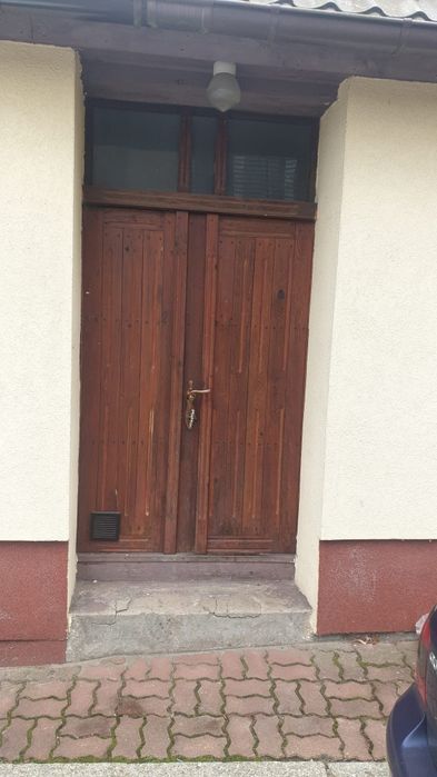 Drzwi zewnętrzne zabytkowe dwuskrzydłowe drewniane