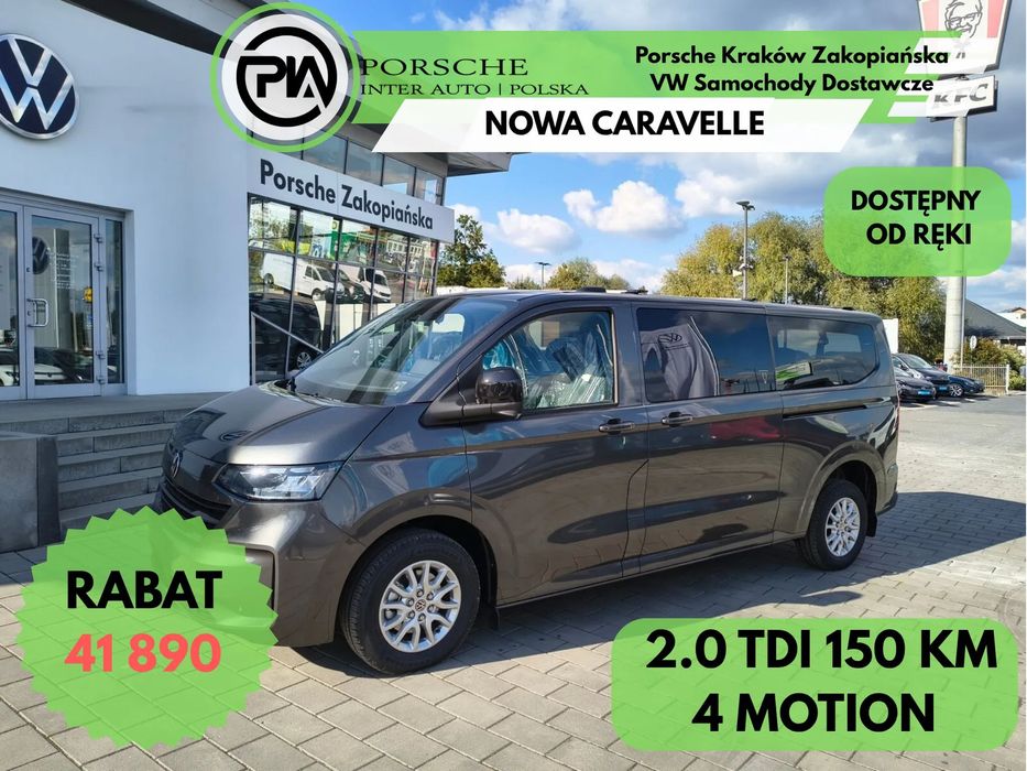 Volkswagen Nowa Caravelle Caravelle silnik: 2,0 l TDI 4MO 150 KM / skrzynia biegów: 8-biegowa automatyczna 4MOTION rozstaw osi: 3500 mm  Caravelle Life 2,0 l TDI 150 KM /8-biegowa automat. 4MOTION 3500 mm