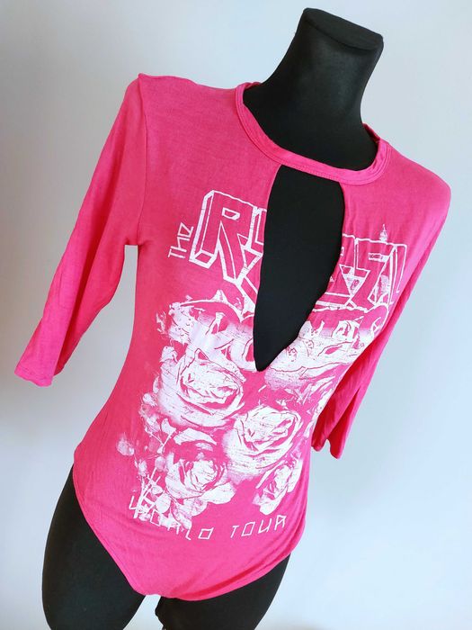 Boohoo body seksowne różowe choker v neck dekolt głęboki l xl