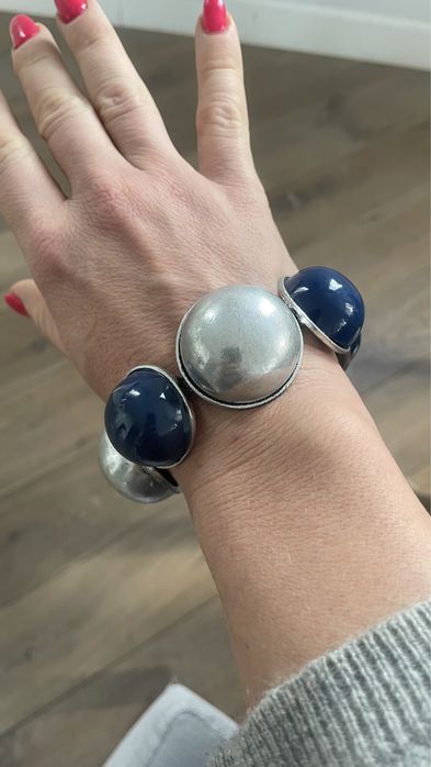 Zara bransoletka srebrna granatowa