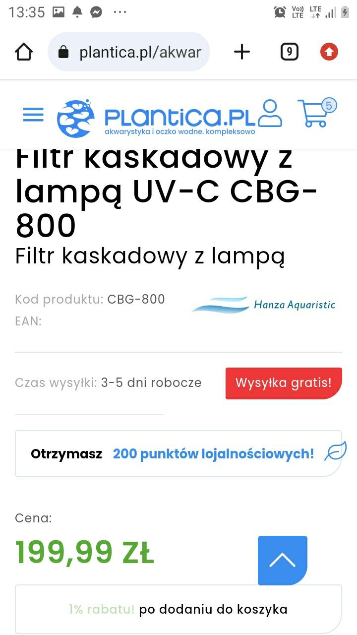 Filtr kaskadowy z lampą UV-C CBG-800