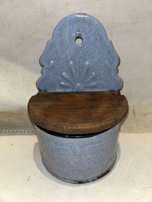 Stary emaliowany pojemnik na SÓL - PRL