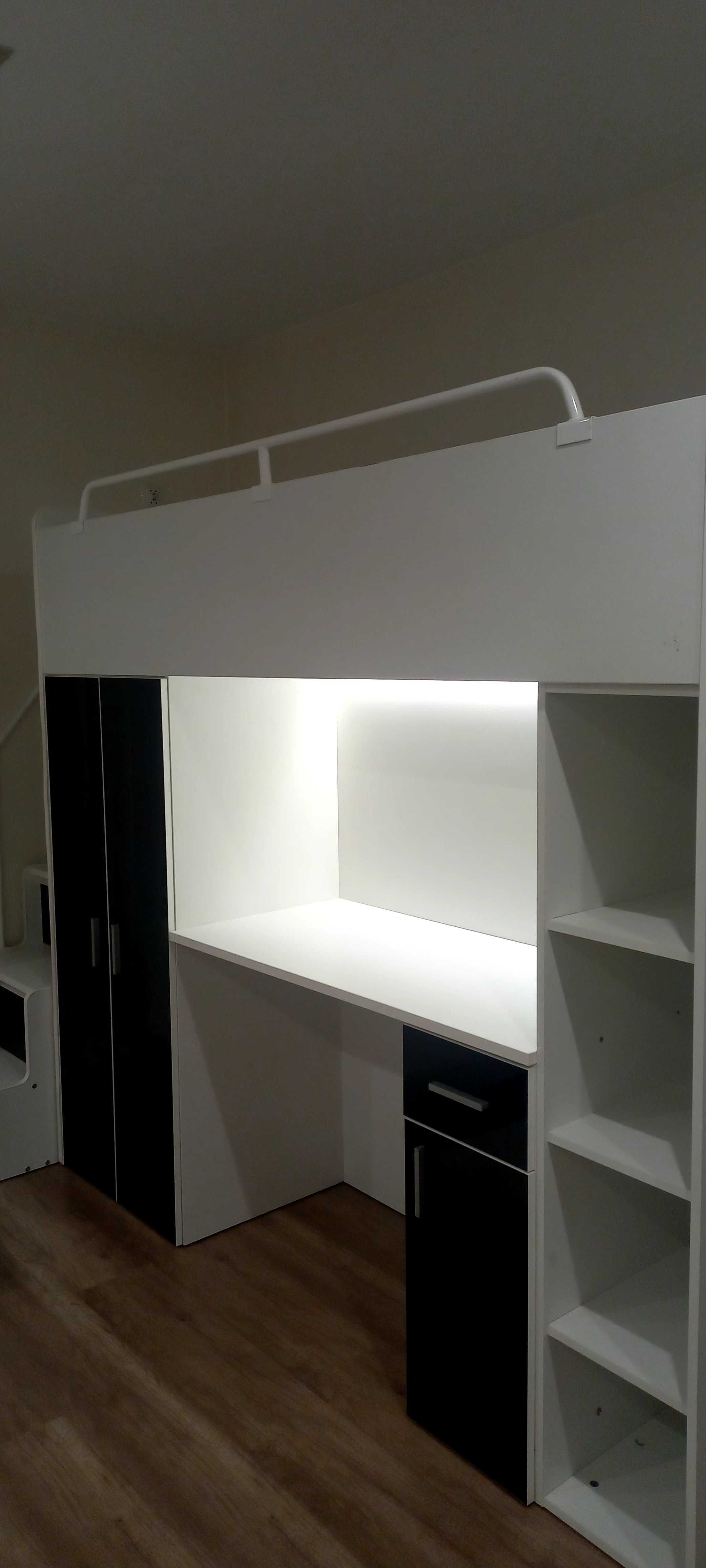Łóżko piętrowe JSM4 z biurkiem LED i schodami 90x200 Czarny Połysk