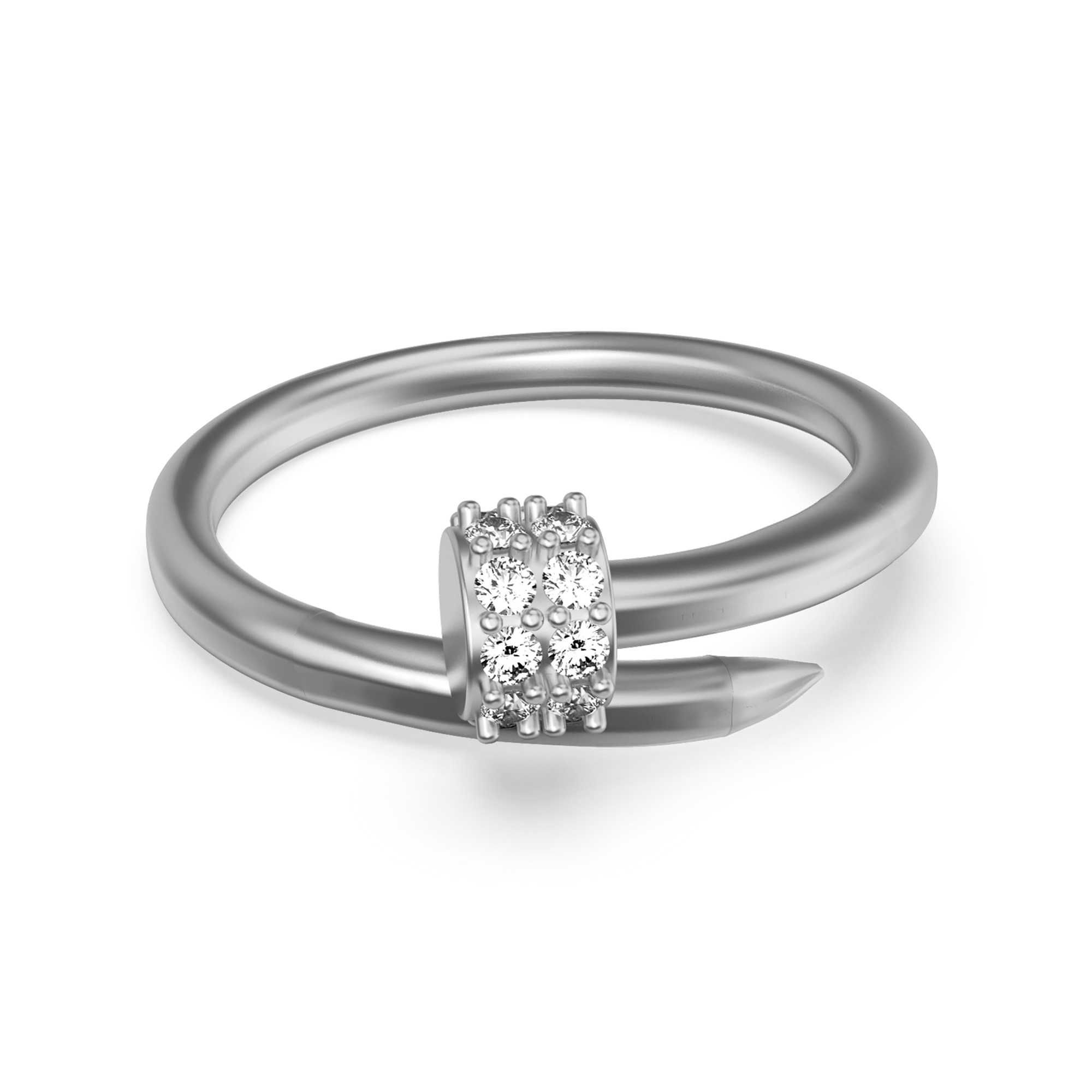 Женское золотое кольцо гвоздь с бриллиантами 0,18 карат. БЕЛОЕ ЗОЛОТО