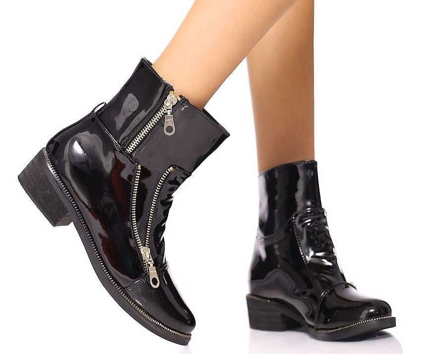 Botki lakierowane zip goth rock