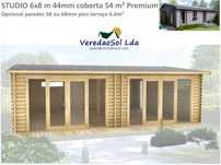 Casa madeira KIT STUDIO 6x8m - Sala com 44.1m² Telhado 54m² Tiny House