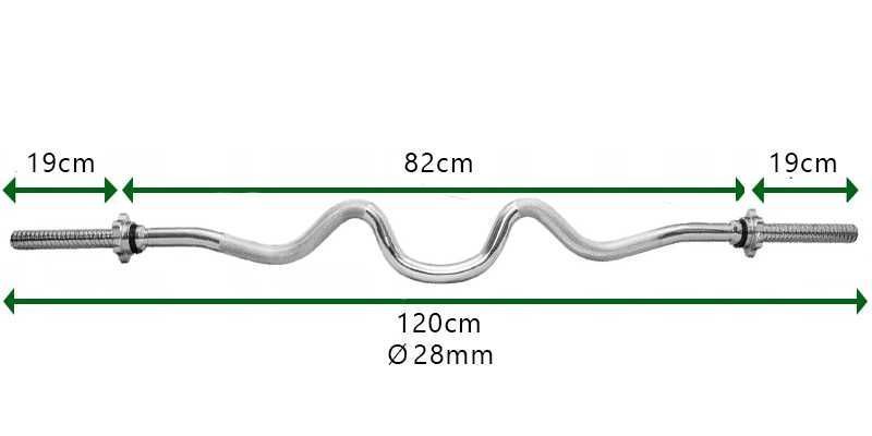 Gryf mocno łamany sztanga 120cm 28mm stalowy zacisk NOWY WA