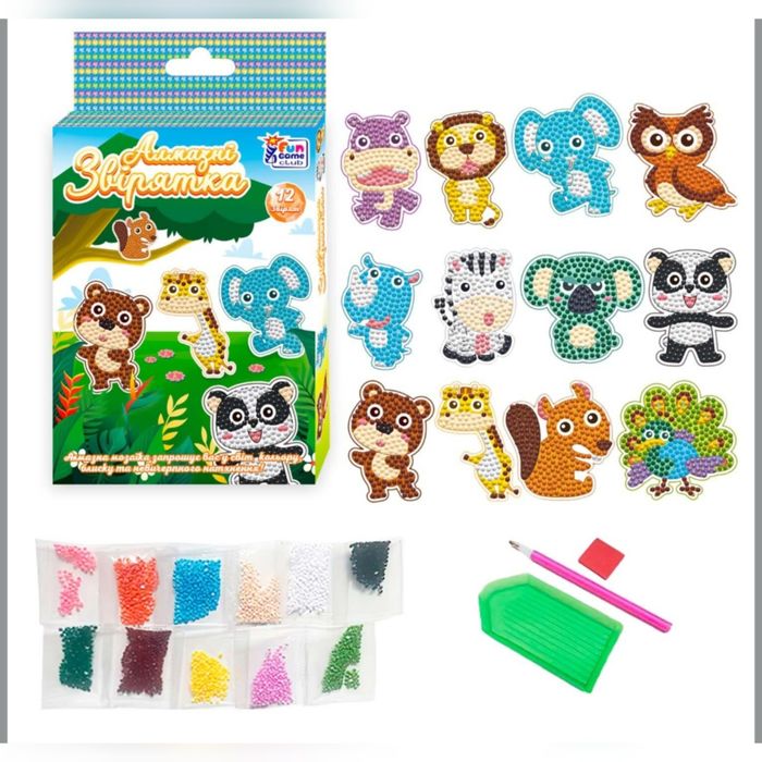 Алмазні стірери звірята тваринки набір 12 штук алмазная мозаика