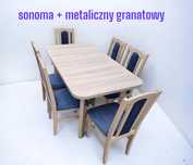 Nowe: Stół 80x140/180 + 6 krzeseł, sonoma + metaliczny granat, transPL