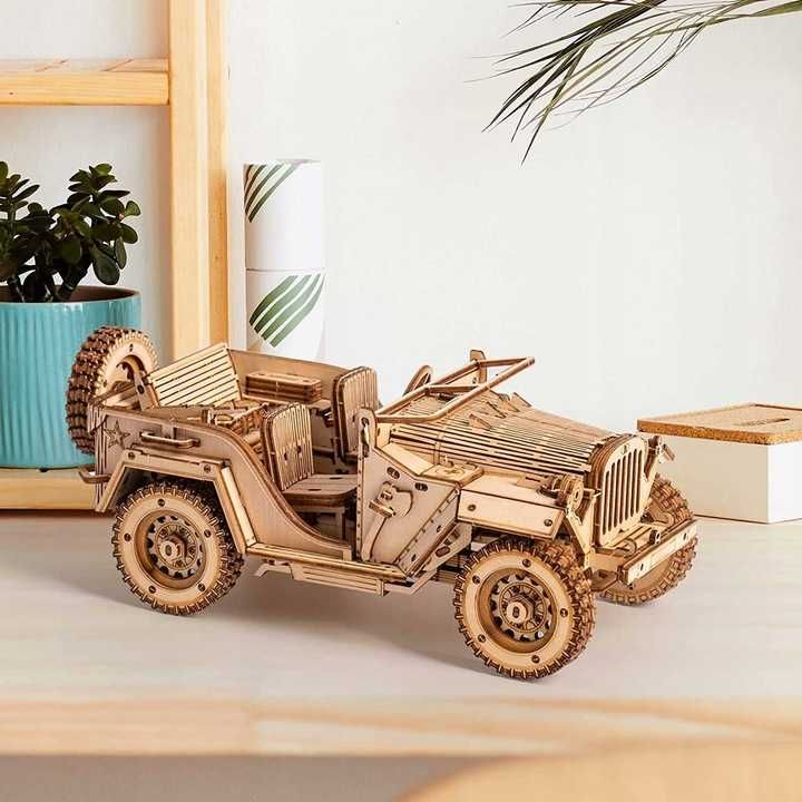 Drewniane Puzzle Robotime Model 3D Jeep Wojskowy Auto Field Car 369 el