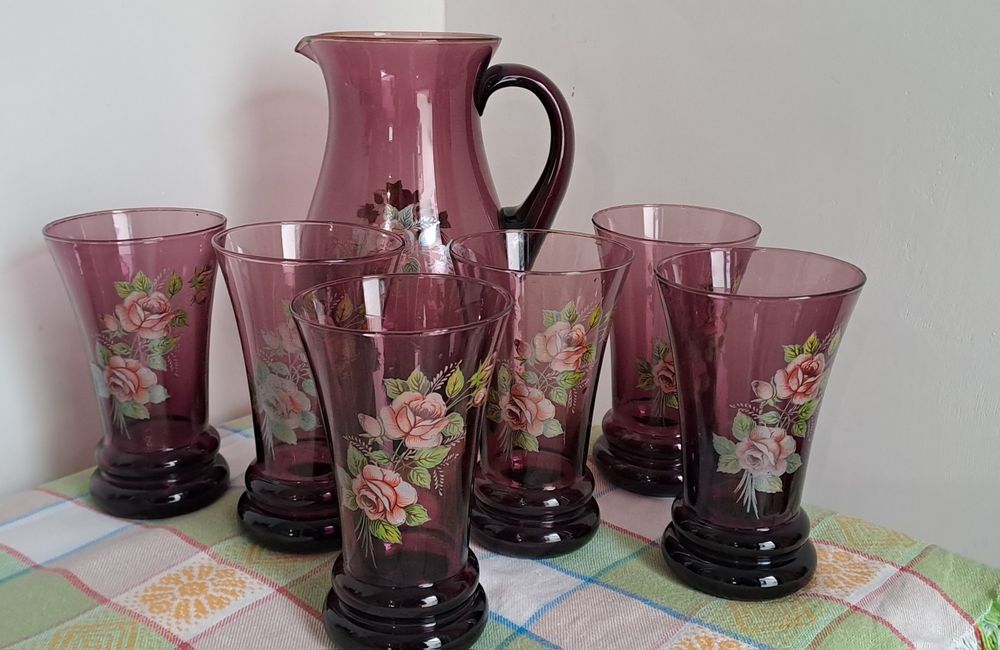 Conjunto jarro e 6 copis vintage